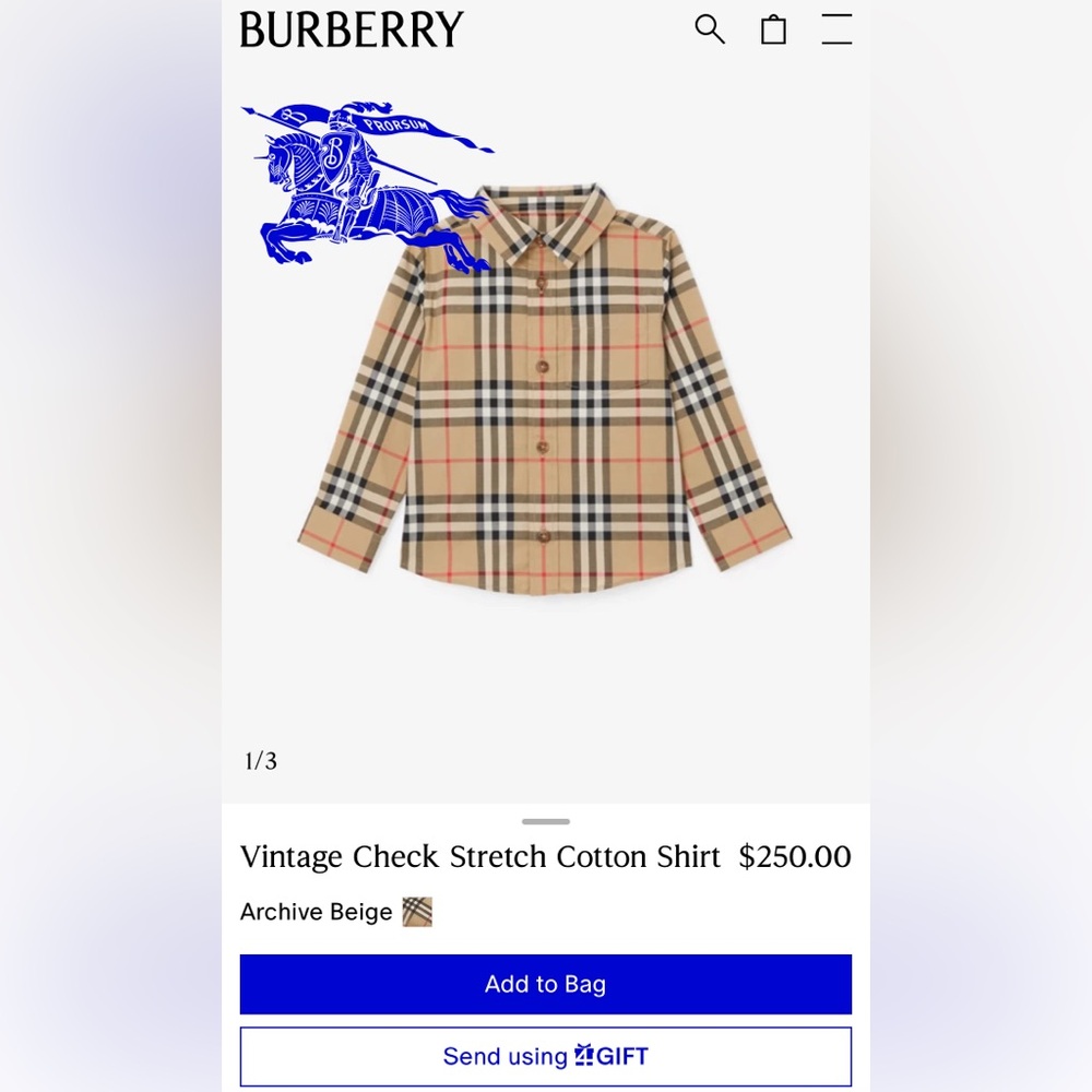Burberry Vintage Check Stretch Cotton Shirt 2yr